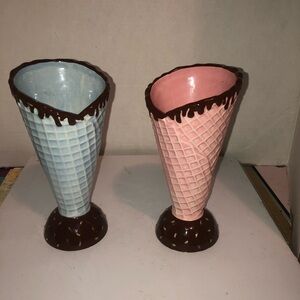 Whimsical Blue and Pink Cuisinart Waffle Cone Cups- excellent shape-7” tall used